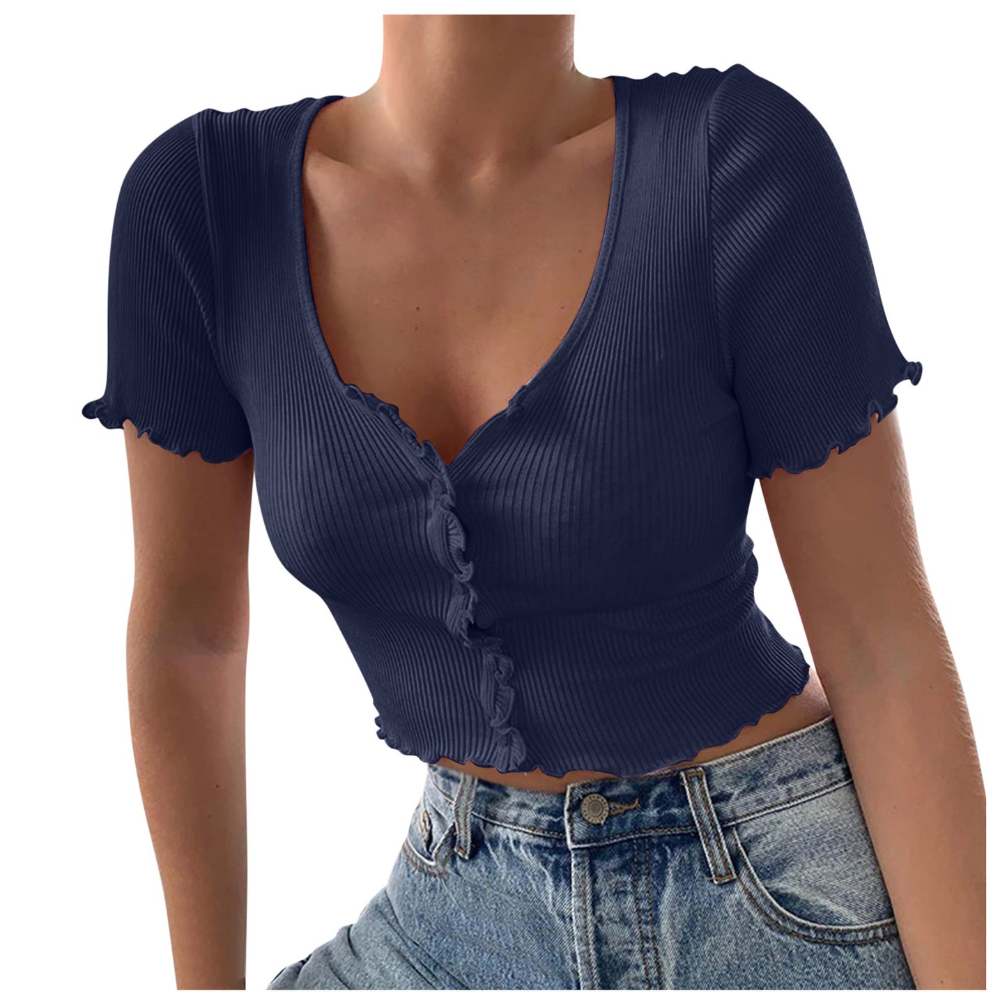 Chic and Comfy: Summer Style with V-Neck Ruffles Crop Top