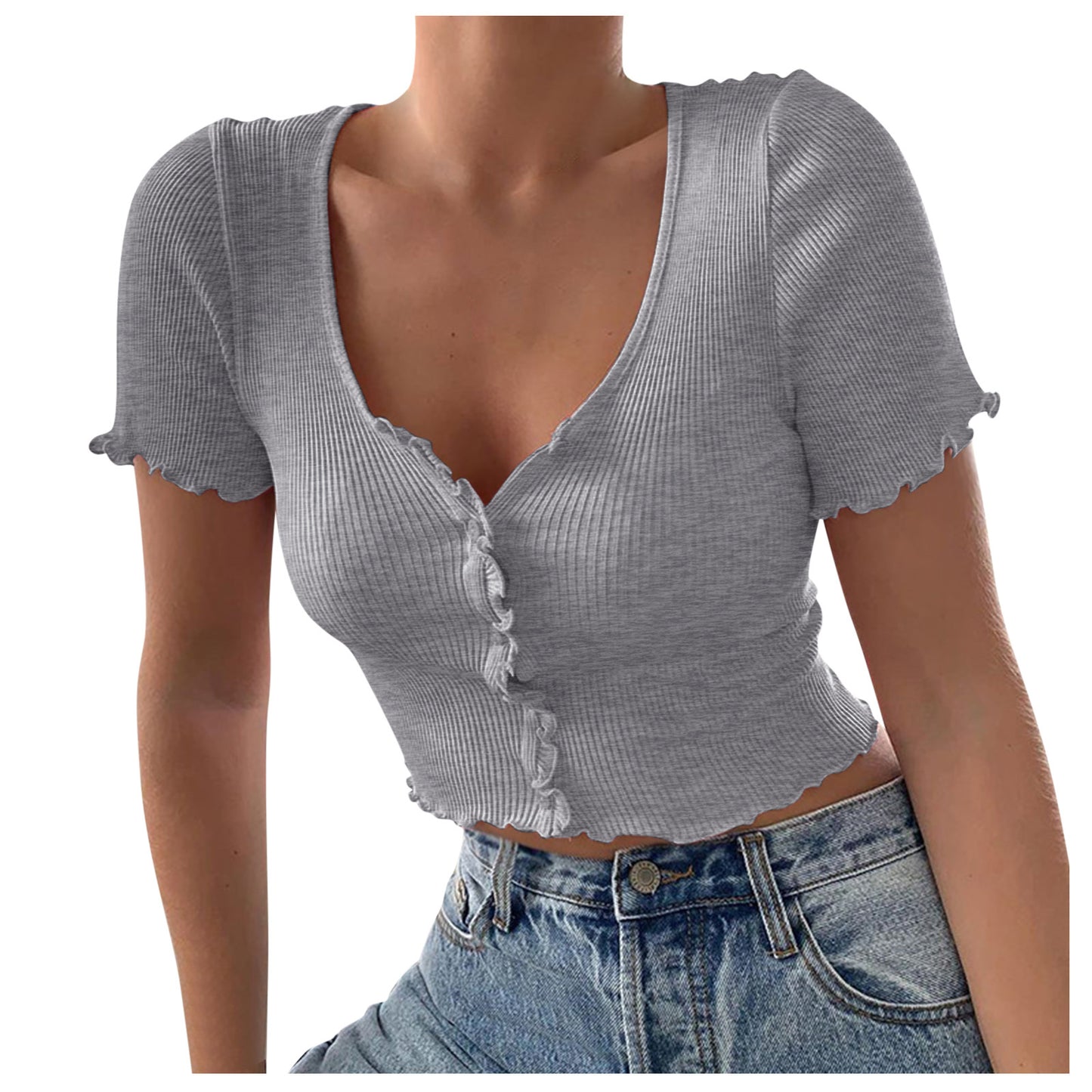 Chic and Comfy: Summer Style with V-Neck Ruffles Crop Top