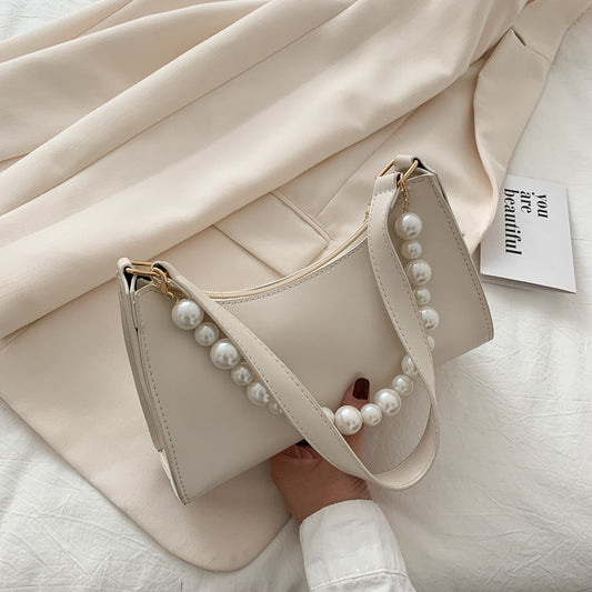 Exquisite Elegance: The White Pearl-Strap Beauty - A Stunning Women's Handbag